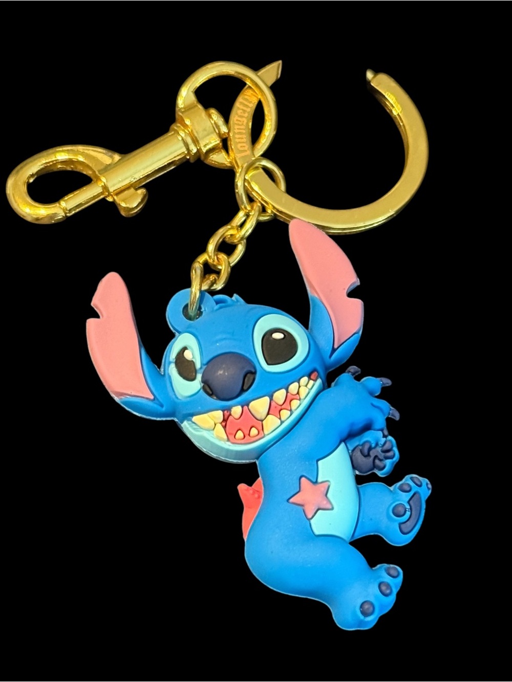 Loungefly Blue and Pink Stitch Gold Keychain Charm